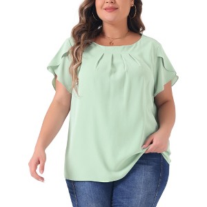 Agnes Orinda Women's Plus Size Elegant Pleated Petal Tulip Short Sleeve Office Work Summer Blouses - 1 of 4