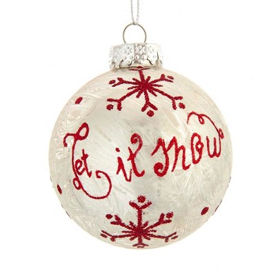 80MM Silver and Red Snowflake Glass Ball Ornaments, Set of 6