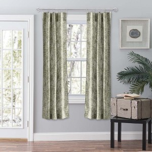 Ellis Curtain Lexington Leaf Pattern on Colored Ground Curtain Pair with Ties Sage - 1 of 4