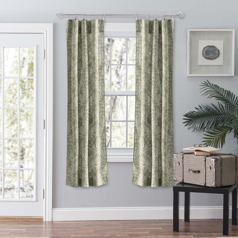 Ellis Curtain Lexington Leaf Pattern on Colored Ground Curtain Pair with Ties Sage, 1 of 5