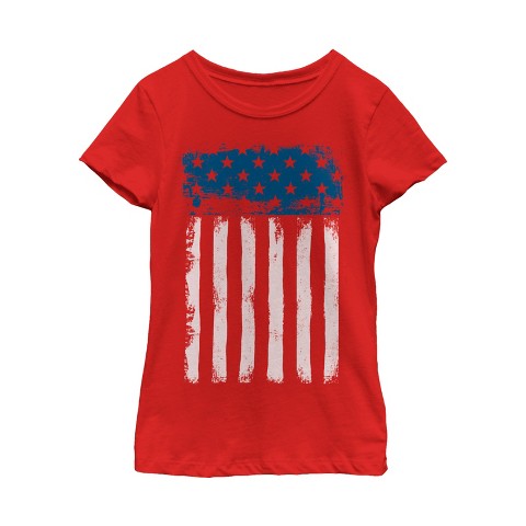 LOST GODS Girl's Lost Gods Fourth of July Streak American Flag T-Shirt - Red - Medium