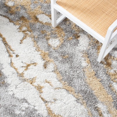 Gray Abstract Round Shag Synthetic Rug, 5' 3" x 7' 7"