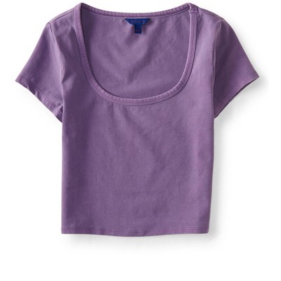 Aeropostale Womens Washed Bodycon Basic T-Shirt, Purple, Medium