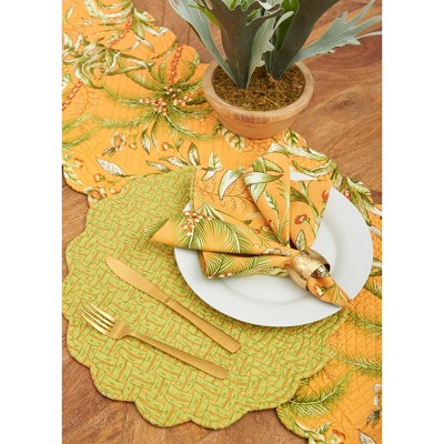 Barbados Sunset Orange and Green Cotton Quilted Reversible Placemats Set of 6