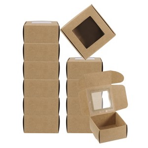 Unique Bargains PVC Clear Window Design DIY Craft Paper Soap Box 3" x 3" x 1.6" Brown 30 Packs - 1 of 4