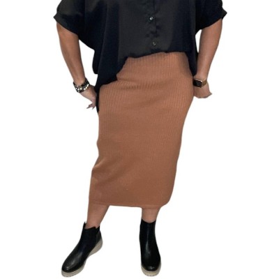 Women's Thick Ribbed Midi Back Slit Sweater Skirt - WISHLIST