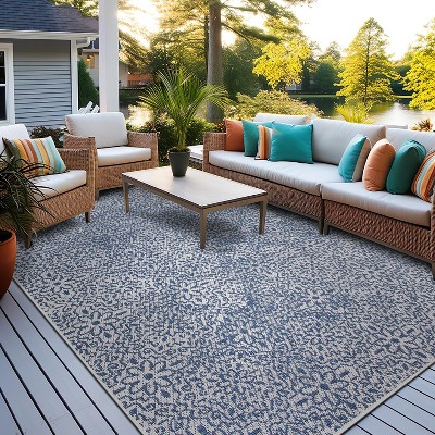 Blue Floral Synthetic Reversible 5' x 7' Area Rug