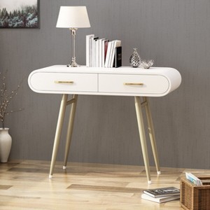 GDFStudio Breenda Modern Glam Vanity Table with 2 Drawers and Iron Legs, White/Champagne Gold - 1 of 4
