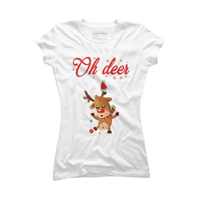 Junior's Design By Humans Oh deer - Christmas Sweater By Storms98 T-Shirt