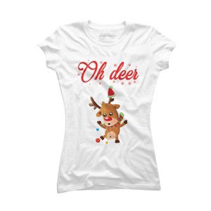 Junior's Design By Humans Oh deer - Christmas Sweater By Storms98 T-Shirt - 1 of 3