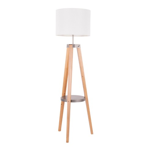 Compass Mid Century Modern Floor Lamp With Shelf Natural Lumisource