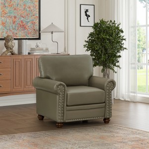 PU Leather Sofa with Nailhead Trim, Rolled Arms, and Rubber Wood Legs – Classic Upholstered Sofa Couch for Living Room - HABITRIO - 1 of 4