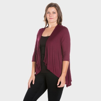 24seven Comfort Apparel Womens Plus Elbow Length Sleeve Open Cardigan