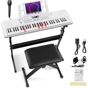 Karl Home 61 Keys Keyboard Piano with Lighted Keys, Z-Stand, Piano Bench, Black - 1 of 4