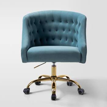 Anika Velvet Height-adjustable Swivel Task Office Chair with Button-tufted Back and Gold Base | Karat Home