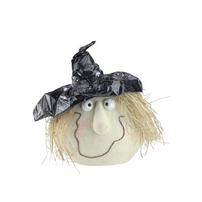 Northlight 12" Straw Crinkle Witch's Head Halloween Decoration - White/Black