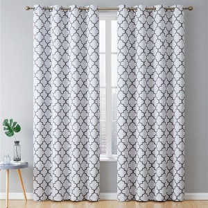 HLC.ME Lattice Print Design Curtains Light Reducing Insulating Grommet Window Treatments Curtains - Set of 2 - 1 of 4