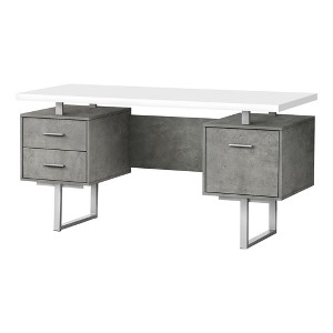 Monarch Specialties Computer Desk Home Office Laptop Left Right Set-Up Storage Drawers 60InchL Work Metal Laminate Grey White Contemporary Modern - 1 of 4