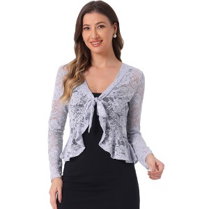 INSPIRE CHIC Women's Tie Front Ruffled Hem Floral Lace Sheer Crop Bolero Shrug - 1 of 4