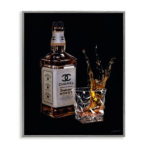 Stupell Industries Splashing Liqueur Glam Whiskey Bottle Framed Giclee Art, Gray, 24" x 30" - 1 of 4
