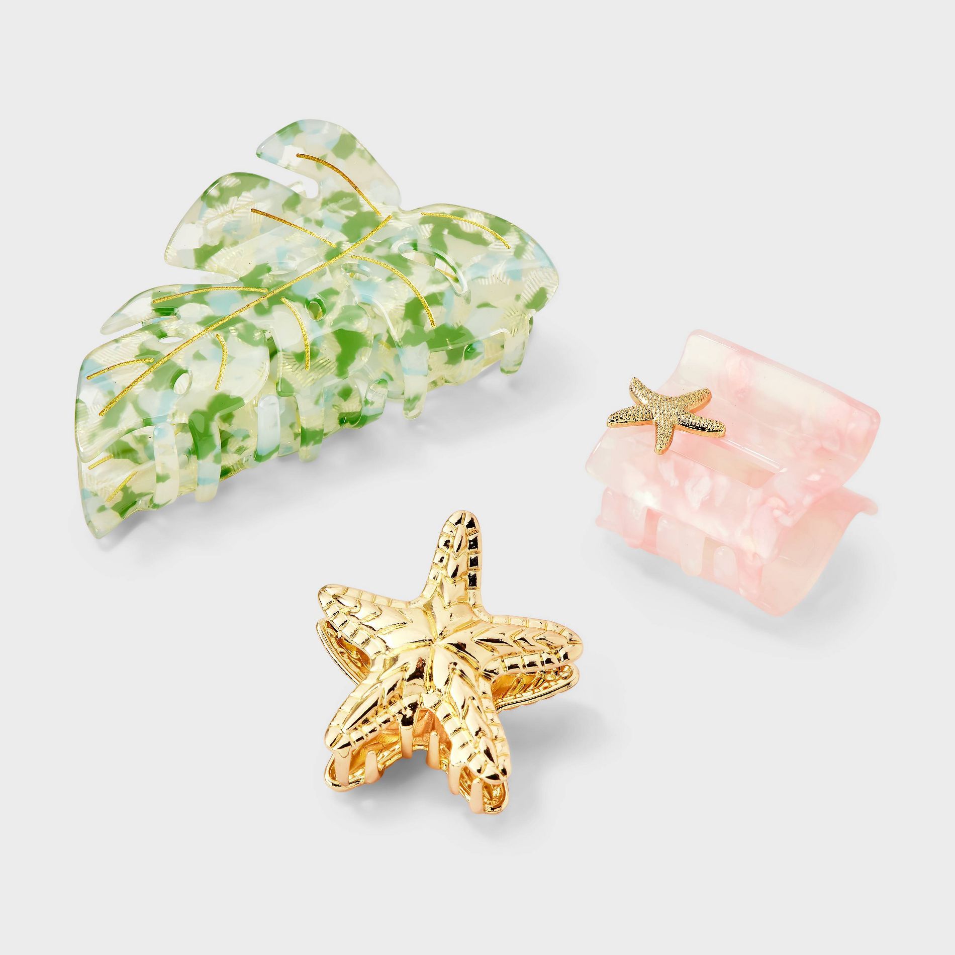 Beachy Claw Hair Clips 3pc Set - A New Day™ Multicolor