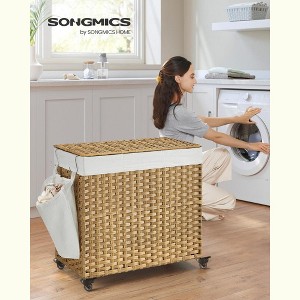 SONGMICS Laundry Hamper with Lid Rolling Laundry Basket with Wheels 3-Section Synthetic Rattan Laundry Hamper - 1 of 4