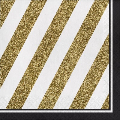 48ct Striped Disposable Napkins Black