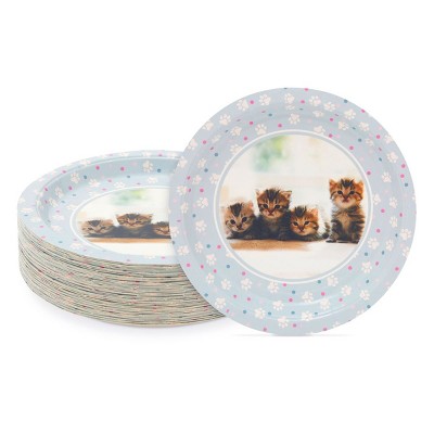 Sparkle and Bash 48 Pack Kitten Paper Plates for Cat Birthday Party Supplies (7 In, Blue)