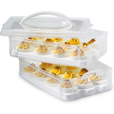 2-Layer 24 Eggs Plastic Detachable Deviled Egg Carrier Storage Container With Lid and Handle, Freezer Safe