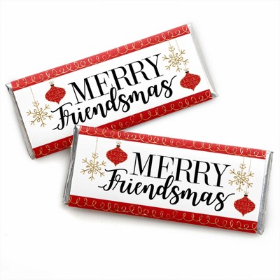 Big Dot of Happiness Red and Gold Friendsmas - Candy Bar Wrapper Friends Christmas Party Favors - Set of 24