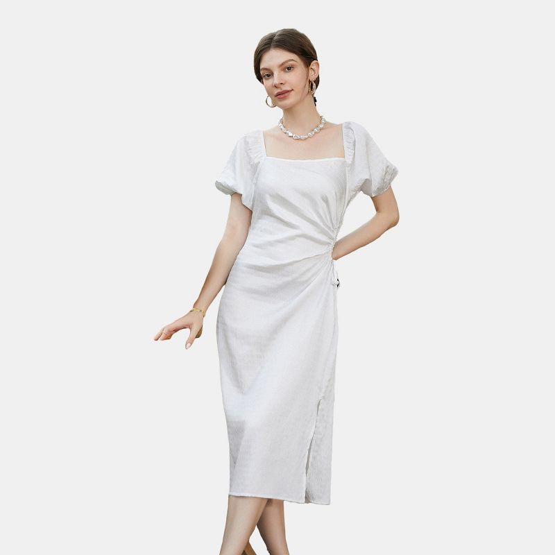 Women's Ivory Puff Sleeve Cut-Out Midi Dress - Cupshe, 1 of 9