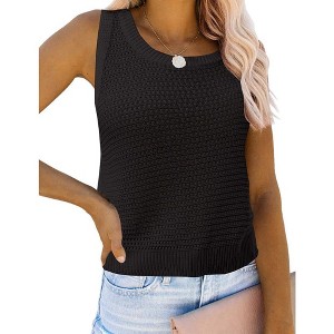 Womens Sweater Tank Tops Pullover Sweater Sheer Tops Lightweight Sweater Scoop Neck Crochet Sweater with Ribbed Cuff - 1 of 4