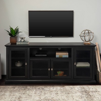 Black Highboy TV Stand with Glass Doors and MDF Veneers