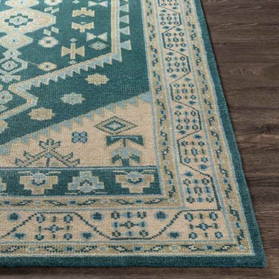 Emerald Blue Wool Traditional 6' x 9' Area Rug
