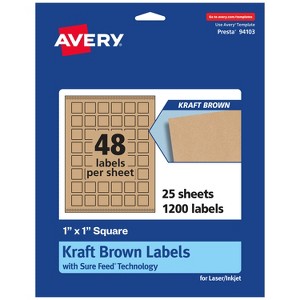 Avery Kraft Brown Square Labels with Sure Feed, 1" x 1" - 1 of 4