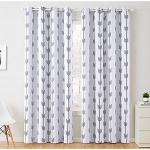 HLC.ME Arrow Printed Privacy Energy Efficient Room Darkening Grommet Window Curtain Drape Panels, Set of 2 - 1 of 4