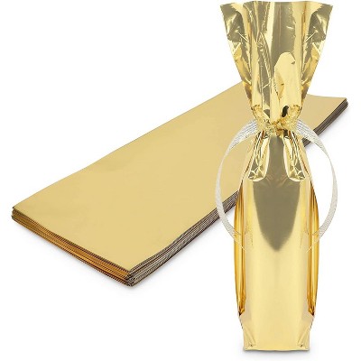 Sparkle and Bash 100-Pack Metallic Gold Foil Wine Bottle Gift Wrapping Bags, 6.25" x 17.5"