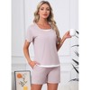 INSPIRE CHIC Women's 2 Pcs Pajama Set Short Sleeve Top with Built-in Bra and Shorts Sleepwear Lounge Sets with Pockets - 4 of 4