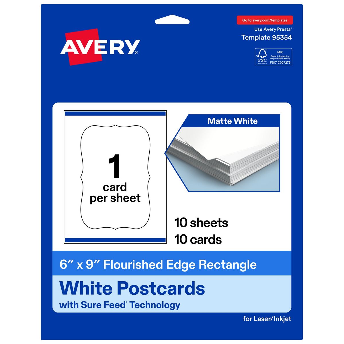 Avery Matte White Postcards, 6" x 9" Rectangle Flourished Edge