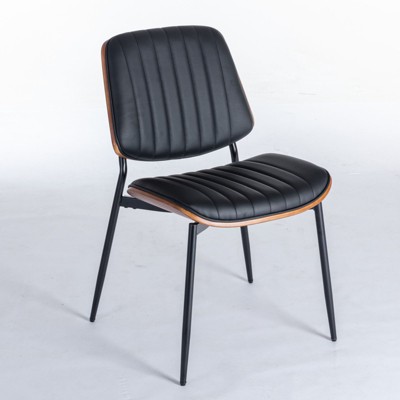 NicBex Set of 2 Mid-Century Upholstered Dining Chairs PU Leather Armless Accent Side Chairs with Metal Legs