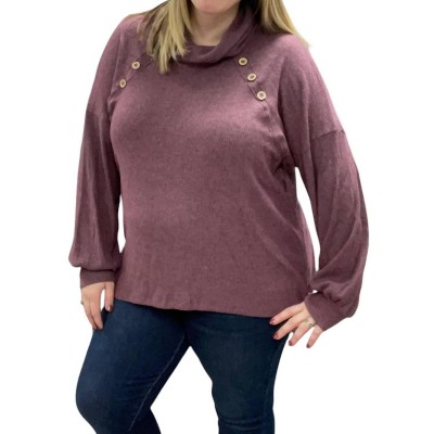 Women's Cowlneck Faux Button Sweater - White Birch