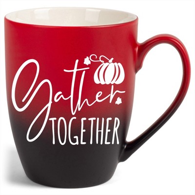 Elanze Designs Gather Together Wreath Two Toned Ombre Matte Red and Black 12 ounce Ceramic Stoneware Coffee Cup Mug