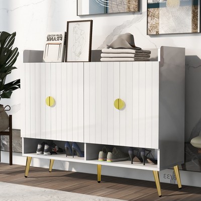 Shoe Cabinet with Doors, 11-Tier Shoe Storage Cabinet with Adjustable Shelves, Modern Wooden Shoes Shoe Storage Organizer