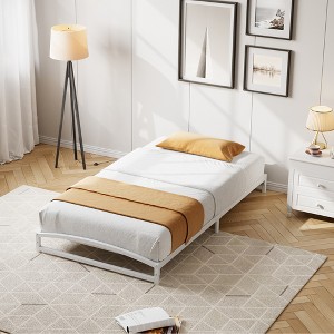 Low bed frames, metal platform single bed frames, heavy-duty low bed frames, springless mattresses, mattress bases with steel ribs for support. - 1 of 4