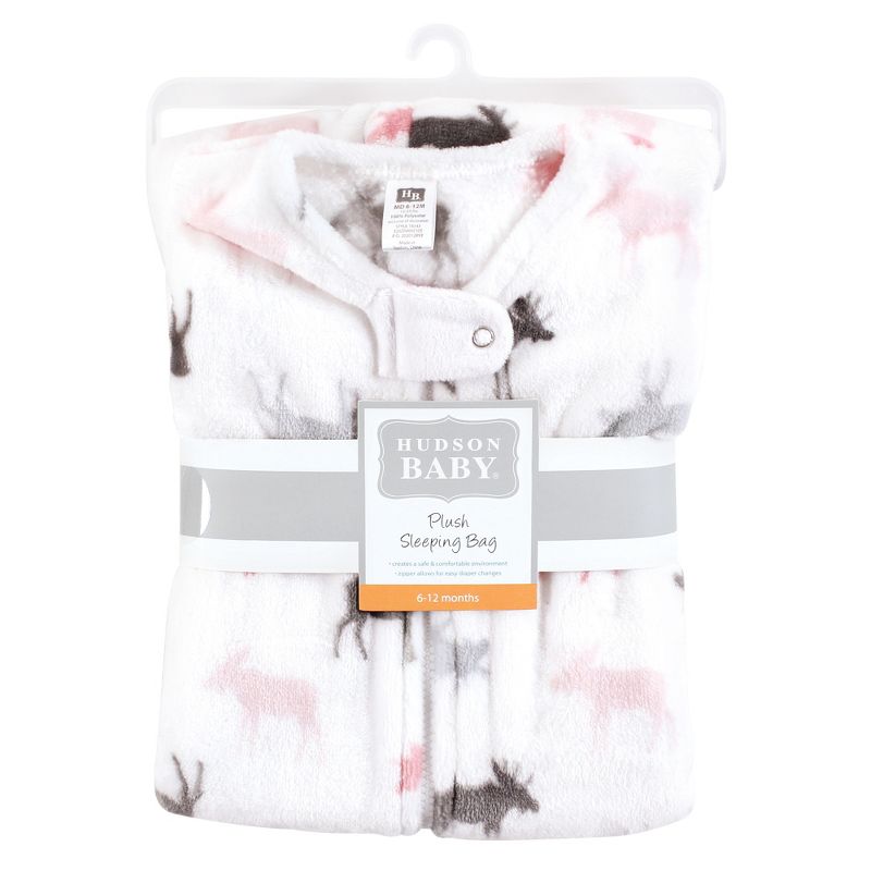 Hudson Baby Infant Girl Plush Sleeping Bag, Sack, Blanket, Pink Moose, 3 of 4