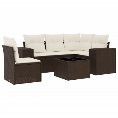 vidaXL 6 Piece Patio Sofa Set with Cushions - Brown and Cream With Table