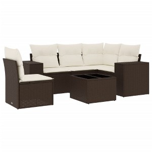 vidaXL 6 Piece Patio Sofa Set with Cushions - Brown and Cream With Table - 1 of 4