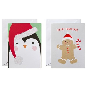 Carlton Cards 10ct Gingerbread Man and Penguin Dual Blank Christmas Cards - 1 of 4