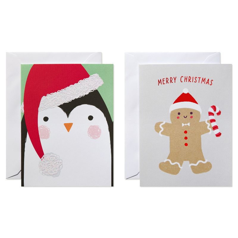 10ct Gingerbread Man and Penguin Dual Blank Christmas Cards, 1 of 7