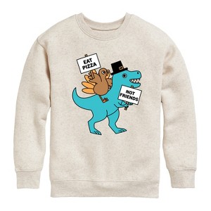 Boys' - Instant Message - Eat Pizza Turkey Dino Graphic Long Sleeve Fleece Sweatshirt - 1 of 4
